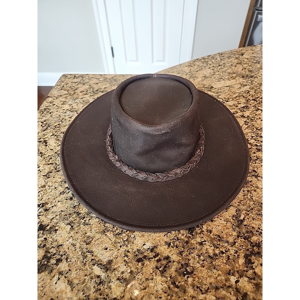 Minnetonka Hat Brown Genuine Leather The Fold Up Hat Explorer‎ Traveler Cap